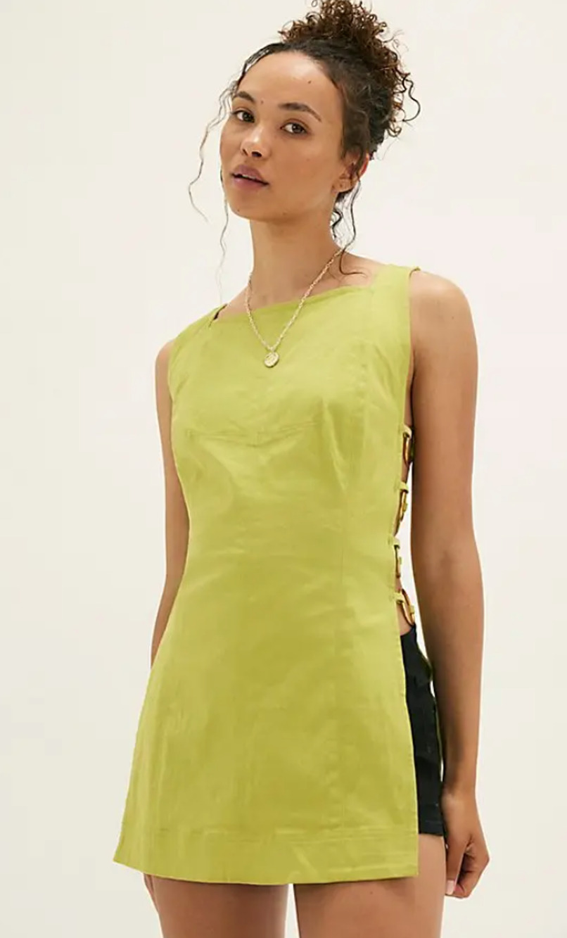 FREE PEOPLE SPARKLING OASIS GREEN OUT OF YOUR LEAGUE METAL RING SIDE TUNIC TOP M